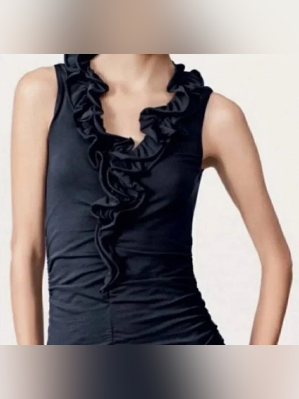 CAbi Taffeta Ruffled Lace-Trim Sleeveless Top Style Number 564